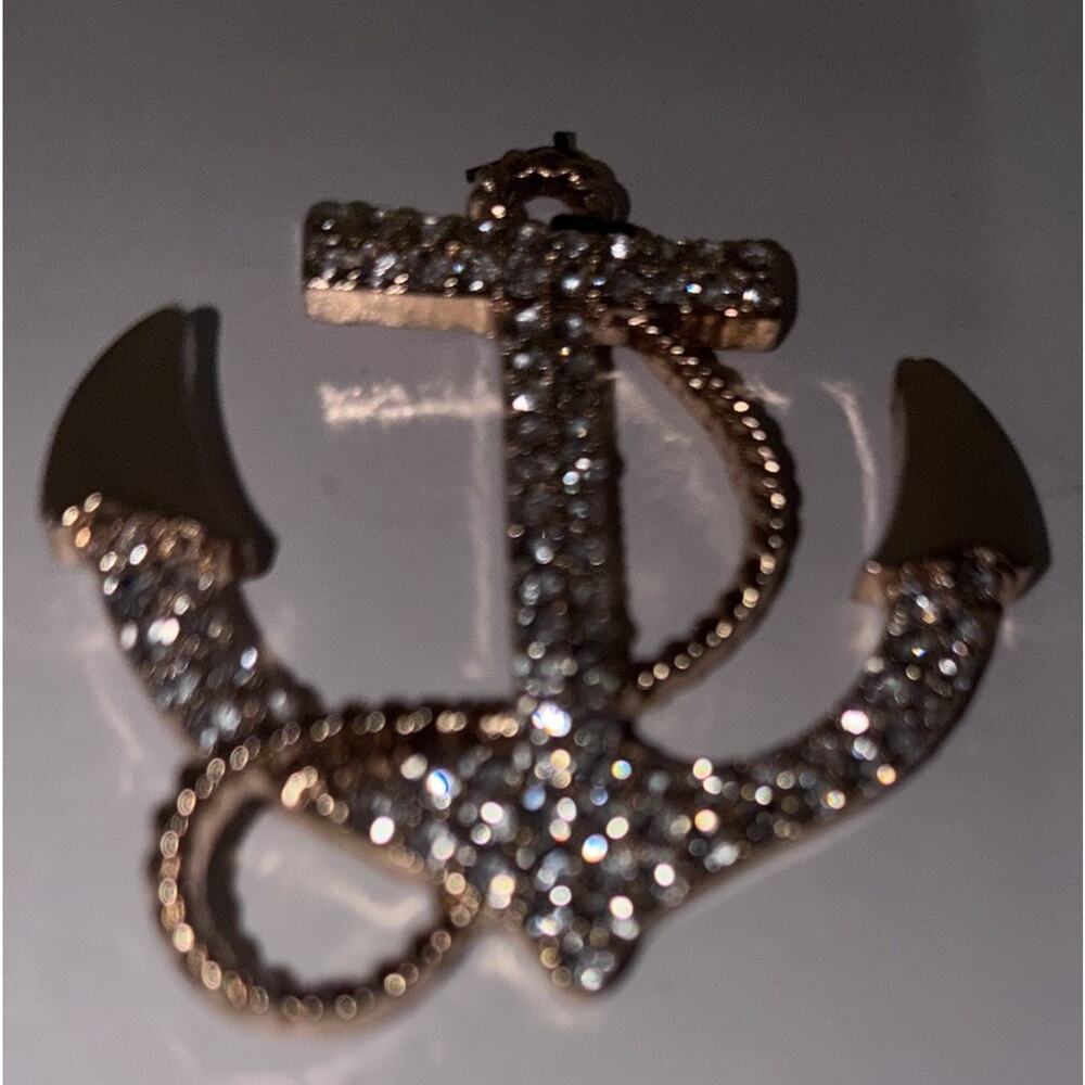 Costume Jewelry Nautical Anchor Large Pendant Gold Tone Faux Diamonds